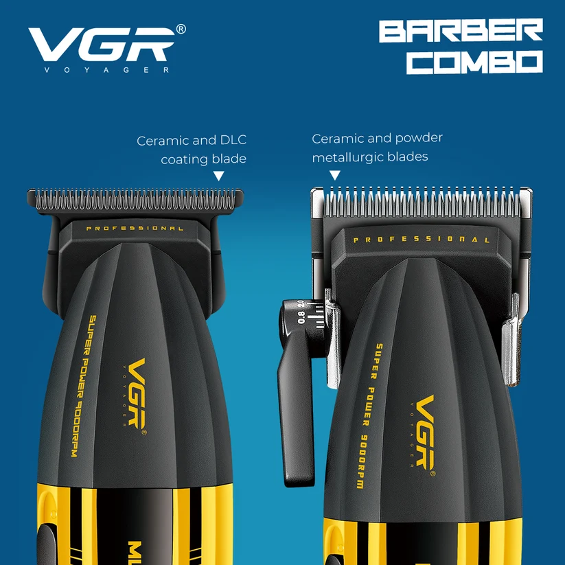 Kit Cortadora de Cabello Profesional VGR: cortadora, trimmer, rasuradora, secadora, base de carga, peines guía y maletín